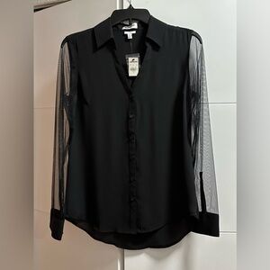 Express Slim Fit Portofino Sheer Mesh Sleeve Blouse Black Size Small NWT